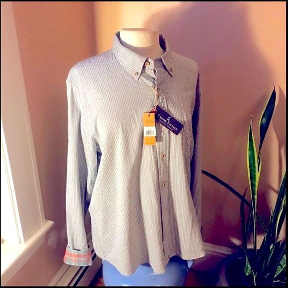 Tailor Vintage Seersucker cotton/linen Top XL - Picture 1 of 11